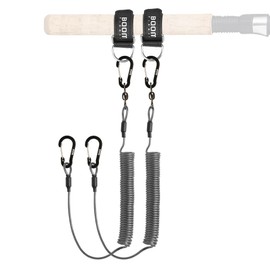 Booms Fishing T02 Fishing Pole Tether with 5.9" Belt, Kayak Paddle Leash, Paddle Board Fishing Accessories, Heavy Duty Fishing Lanyard for Fishing Tools/Rods/Paddles, Black 2pcs