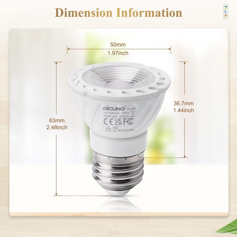 DiCUNO PAR16 LED Bulb, 5W 50W Halogen Equivalent, 5000K Daylight
