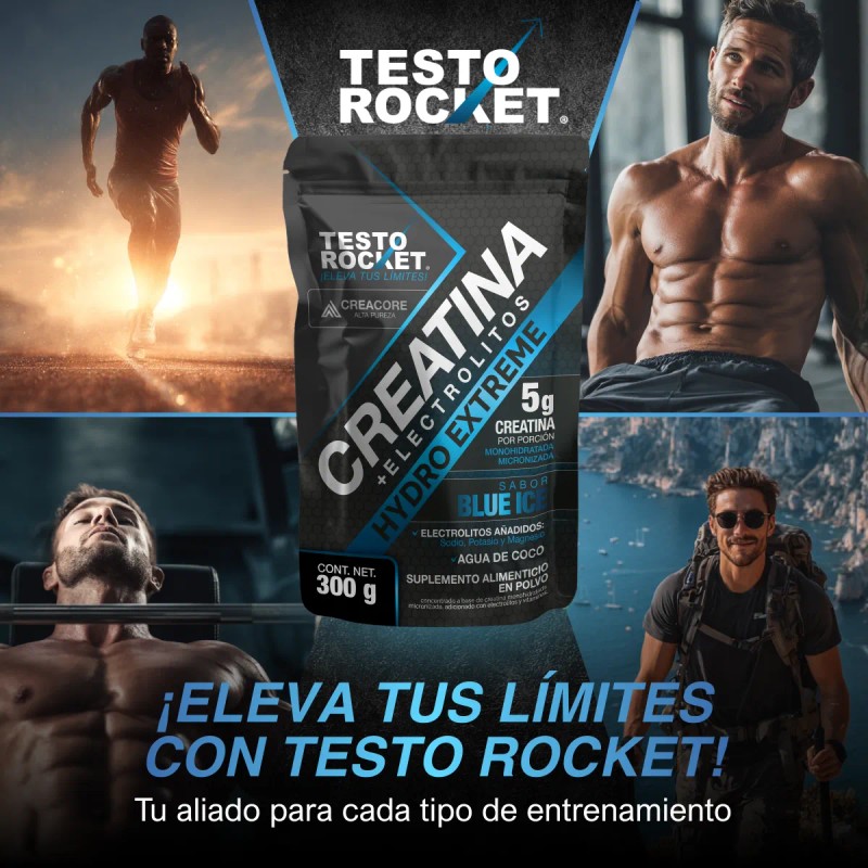Creatina + Electrolitos, Vitaminas Testo Rocket Blue Ice