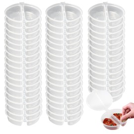 Fatiya 50 Pieces Double Condiment Containers with Lids, Portable Reusable 2 Compartment Snack Containers, Small Dual Snack Pack Containers for To-Go Sauce Dip Travel Salad Dressing (50 Pieces)