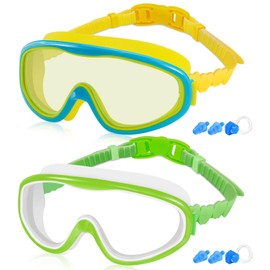 COOLOO 2-PACK Kids Swimming Goggles, Kids Swim Goggles Junior Children Girls Boys Early Teens Age 3-15, with Anti-Fog, Waterproof, Protection Lenses, Crystal Clear Wide Vision