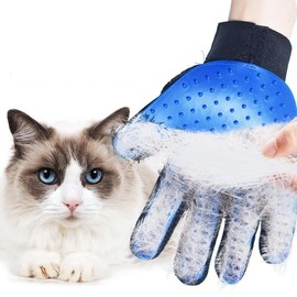 bamboo star Pet Grooming Gloves Cat Brushes for Gentle Shedding - Efficient Pets Hair Remover Mittens - Dog Washing Gloves for Long and Short Hair Dogs & Cats & Horses, 1 Pack (Right-Hand), Blue
