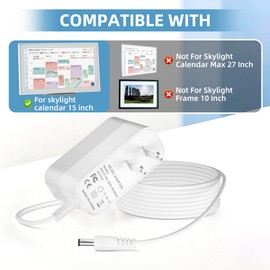 Power Cord Compatible with Skylight Calendar 15 inch, 12V Adapter 6.0FT Wall Plug AC DC Power Supply