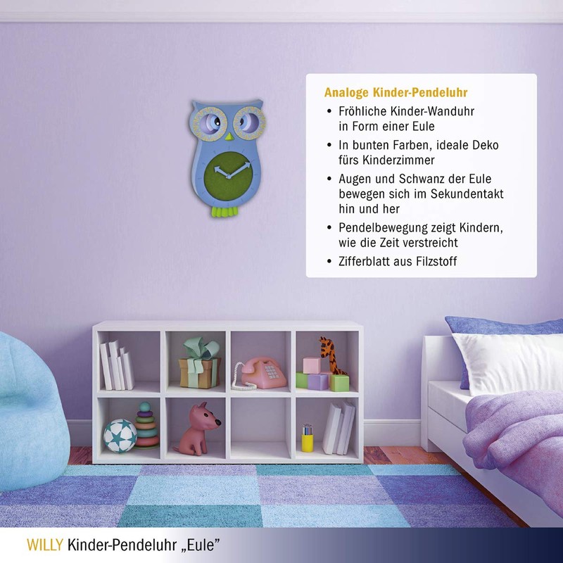 TFA Dostmann Willy 60.3052.06 Silent Owl Shaped Wall Clock for