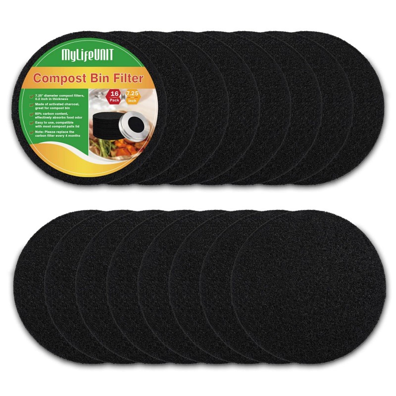 Mylifeunit 16-Pack Charcoal Filters for Kitchen Compost Bins (7.25 Inches)