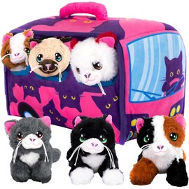 ArtCreativity 7-Piece Plush Cat Set, 6" Stuffed Animals Assortment with Carrier Bus, Cute Small Toys for Girls, Kitty Toys, Classroom, Birthday Gifts Soft Plush Kittens