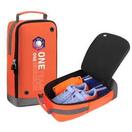 brooman Youth Adult Soccer Shoe Bag Sport Gear Waterproof Zippered Shoe Storage Organizer for Gym Golf Football Travel (Orange)