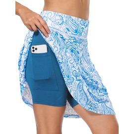Fulbelle Skorts Skirts for Women Dressy, Women Golf Skirt 20" Casual Tennis Skort with 3 Pockets Paisley Blue Large