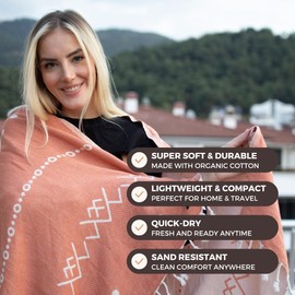 FESHKA Sand Proof Turkish Beach Towel – Oversized, Quick Dry & Lightweight Travel Towel - 100% Organic Cotton Beach Blanket - Perfect for Bath, Pool & Picnic | Gingerbread (Rust)