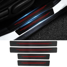 FT FUNTOR Car Door Sill Protector, Scratch Resistant Door Sill Bumper Protective Film, Universal Automobile Accessories Threshold Protection Sticker (B-Red-4pcs)