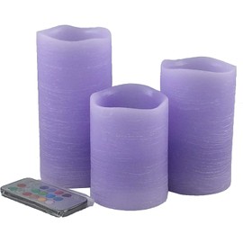 Adoria Purple Flameless Candles Set 3- Real Wax Pillar Candles Battery for Color Changing/Flickering/Night Light/Timer-Lavender Scented -Dia3 xH4/5/6“,Home Decor.Camping,Party