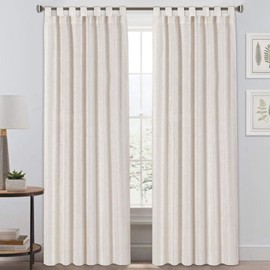 Light Reducing Natural Linen Curtains for Living Room/Bedroom Privacy Assured Semi Sheer Textured Flax Curtain Draperies Light Filtering Soft and Durable, Tab Top 2 Panels (52" W x 96" L, Natural)