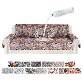 ALIECOM 100% Waterproof Couch Cover for 3 Cushion Couch Sofa Pet Friendly Sofa Covers Washable Printed Non Slip Furniture Protector Slipcovers with Pockets for Dogs (Large, Boho Gray)