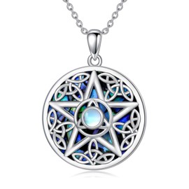 YFN Pentagram Necklace Women's Stars Necklace 925 Sterling Silver Pentagram Chain Moonstone Jewellery Gifts for Women Girls, Sterling Silver, Moonstone Abalone bowl