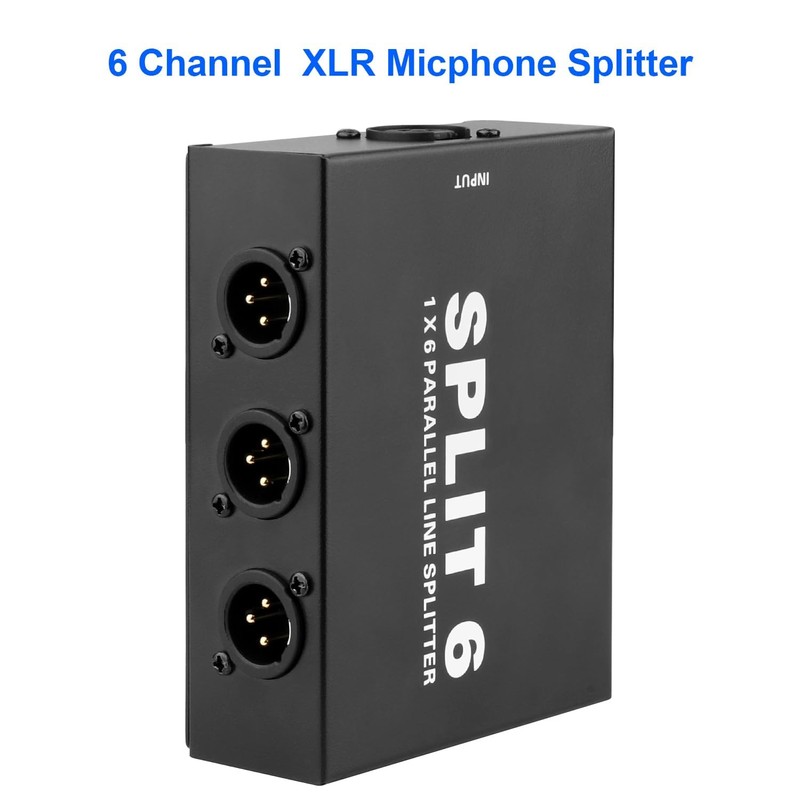 Mugkom Split 6 XLR Splitter Box, 1-IN-6-OUT/6-IN-1-OUT 6 Channel Parallel