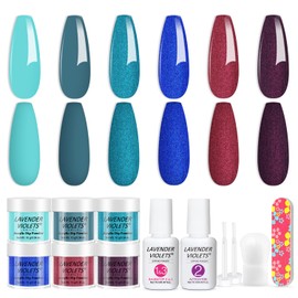 Lavender Violets 6 Colours Acrylic Dip Powder System French Nail Art Manicure Dipping Powder Nail Powder 2-in-1 Base & Top Coat Activator Nail Brush Nail File M221