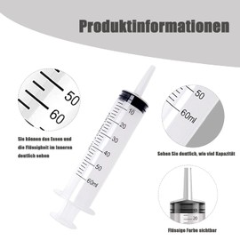 Pack of 2 Plastic Syringes, 60 ml Syringe Set with Hose, for Science Laboratories, Factories and Daily Use