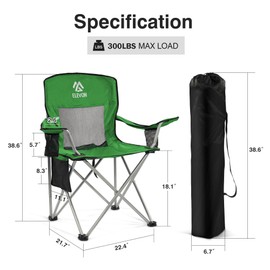 Elevon Folding Camping Chairs, Portable Outdoor Beach Chair for Adults with Carry Bag & Cup Holder, Foldable Lawn Chair with Mesh Backrest for Camp Fishing Hiking Travel Picnic Sports, Green