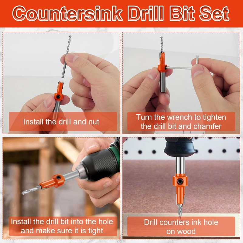 15Pcs Countersink Drill Bit Set Steel Tapered Drill Bits with