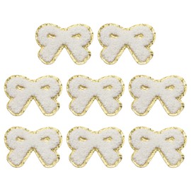 sourcing map 8 Pcs White Bow Chenille Patches, Iron on Patches Gold Edges Bow Patches Applique Sew on Patch for Clothing DIY Crafts Hats Backpack Clothes Dress Pants Jeans
