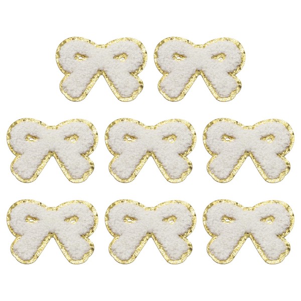 sourcing map 8 Pcs White Bow Chenille Patches, Iron on