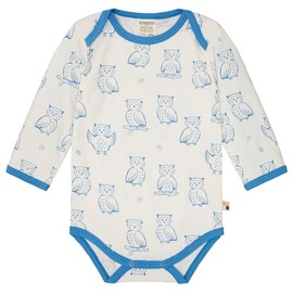 Long-Sleeved Organic Cotton Bodysuit with Print, GOTS Certified, azure