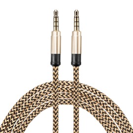 MECCANIXITY Aux Cable 3.5mm Male to Male Nylon Braided 10Ft 4 Pole Hi-Fi Stereo Sound Auxiliary Cord Gold for Earphones, Smart Phones, Home/Car Stereos, Speakers, Computers