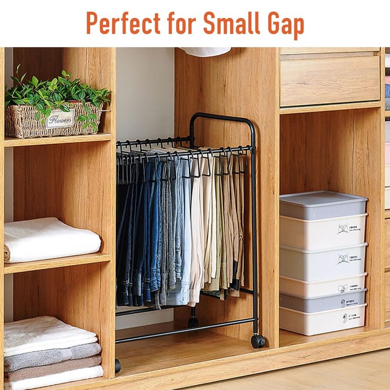 Japard Pants Rack Trolley Hangers Rolling Trouser Hanging Rack 360