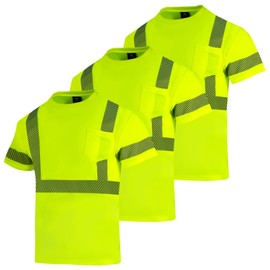 VENDACE 3 Pack Hi Vis Safety Shirts for Men Class 3 High Visibility Reflective Construction Work Shirts Short Sleeve (Yellow,XL)