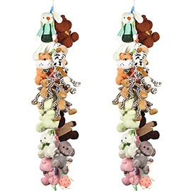 Hotop 2 Pieces Plastic Toy Chain Organizer Storage Chain with 40 Pieces Plastic Clips, 2 Pieces Ceiling Hook and 2 Pieces Door Hook for Hanging Plush Toys Hats Socks and Cards (Mixed Color Clip)