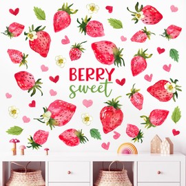 Mfault Spring Summer Strawberry Wall Decals Stickers, Berry Sweet Fruit Love Heart Decorations Girls Bedroom Art, Home Kitchen Kids Room Living Room Bathroom Decor