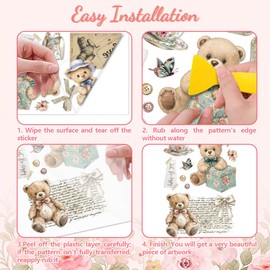 Peacoblue Rub on Transfer Decal Sticker for Furniture Craft Decor 6"x12" Vintage Teddy Bear, 3Pcs Waterproof UV DTF Transfer for Drawer Dresser Glass Porcelain Wood Plastic Window