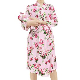 SUFEINI Maternity Robes and Matching Swaddle Blanket Set, Women Mommy Postpartum Robe Hospital Labor and Delivery Gown