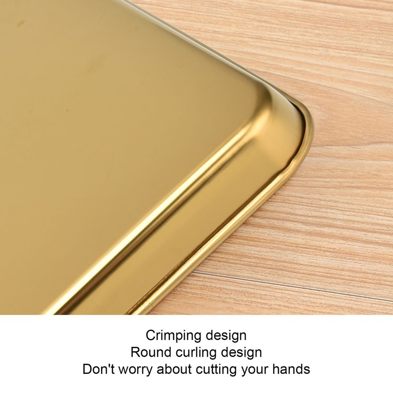 Stainless Steel Rectangular Tray Flat Bottom Plate Restaurant Home Golden