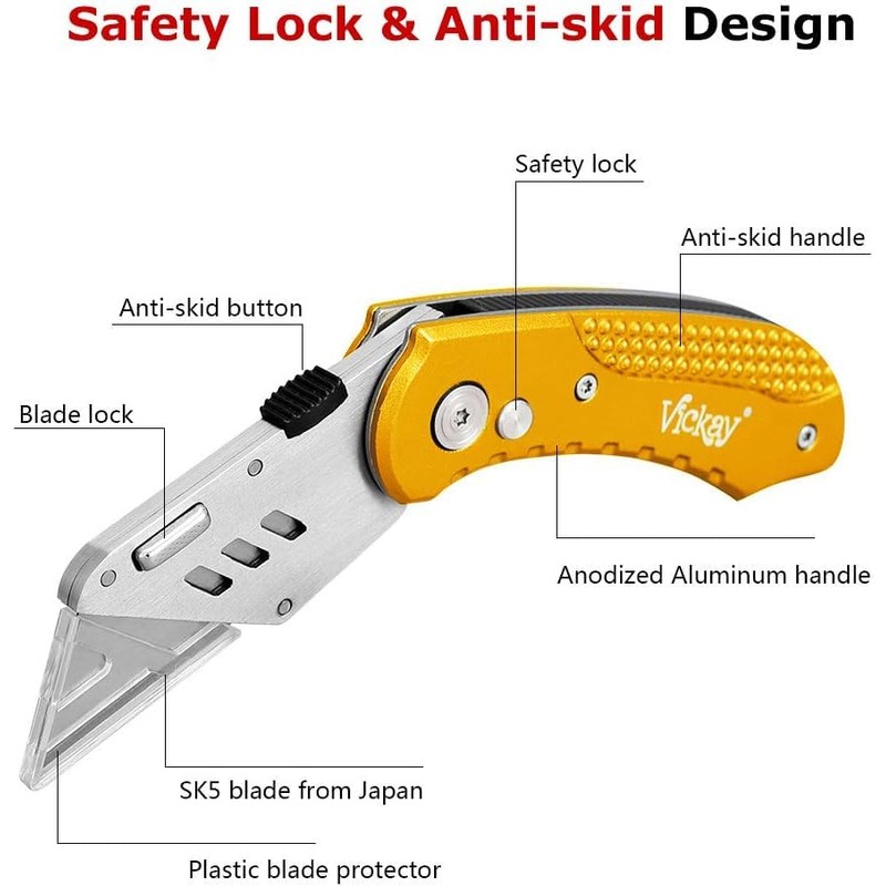 Vickay Folding Utility Knife Box Cutter Utility Blades Heavy Duty