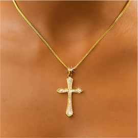 AmourLink Ladies Necklace14K Gold Plated Cross Necklace - Sparkling Cubic Zirconia Pendant, Elegant Gold Necklace for Women (xl-04)