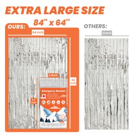 Phafaloop 6 Pack Emergency Thermal Blanket Survival, 84” x 64” Extra Large Mylar Blankets for Outdoor, Space Blanket, Silver Foil Blanket, Survival Kit Camping Blanket, Body Warmer Blanket, Hiking