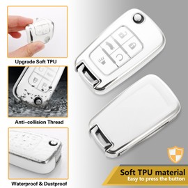 CTRINEWS for Chevy Key Fob Cover with Luxury Diamond Bling Keychain, Upgraded Key Case for Cruze Equinox Malibu Sonic Trax Impala Cruze Traverse Equinox (5 Buttons) (Silver, A1)