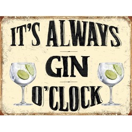 Shawprint IT'S GIN O CLOCK RETRO METAL TIN BAR SIGN SHABBY CHIC (150MM X 200MM (6" X 8"))