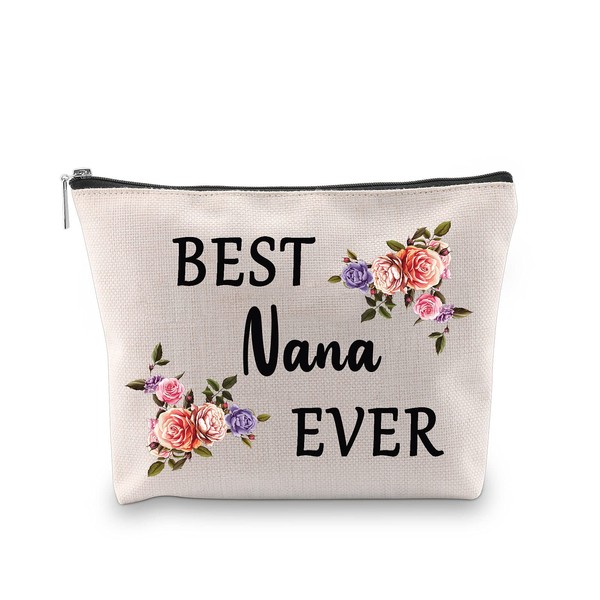 BLUPARK Nana Gift Abuela Regalo de cumpleaños Mejor Nana Ever Bolsa de Cosméticos de lona Regalo para el Día de la Madre para la Abuela de viaje Bolsa de maquillaje, Best Nana Ever