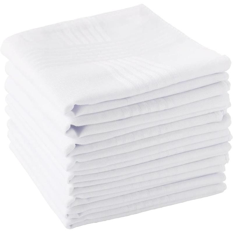 Men's Handkerchiefs Soft Cotton White Hankie Hankerchieves - Model: 12PC