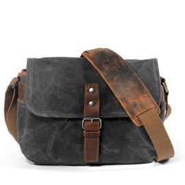 FUNSEED Waxed Canvas Camera Bag for Women Men with Waterproof Design, Compact Crossbody Case for DSLR/SLR/Mirrorless Cameras (Grey)