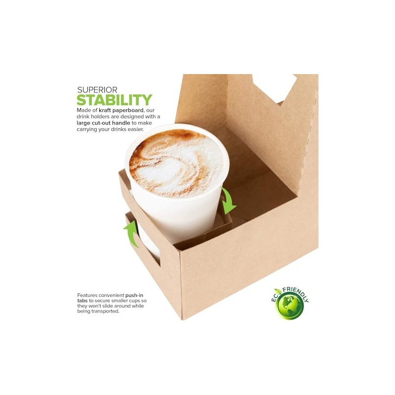 Cup Carrier Holder 2 Cups Kraft cardboard carrying tray for