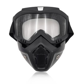 povtii Motorcycle Goggles, Windproof Dirt Bike Helmet Riding Goggles with Removable Face Mask, Motorcycle Accessories (Transparent)