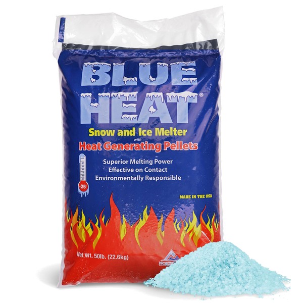 Blue Heat Ice Melt Pellets, Calcium Blend Deicer Snow Melter