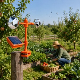 Solar Bird Repeller with Reflective Wind Spinner and Audible Sounds – Adjustable Outdoor Deterrent for Gardens, Orchards and Farms
