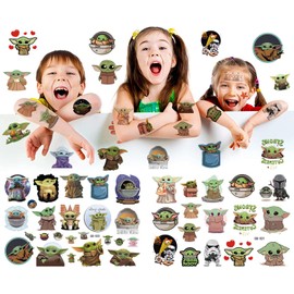 Baby Yo_da Temporary Tattoos Sticker 12 Pcs（About 150 tattoos）Baby Yo_da Tattoo Sets baby shower Fake Tattoo Stickers for Kids Star War Theme Birthday Party Decorations Children Favor Party Supplies.（Cute Alien）