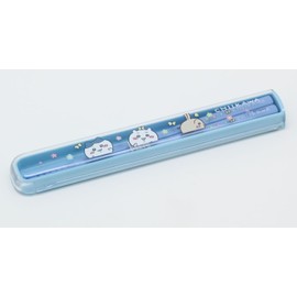 OSK Bento Chopsticks Cutlery Chiikawa Pull Lid Chopsticks Case Set, Made in Japan, Antibacterial HS-11 Blue 17.5×2.7×Height 1.5cm