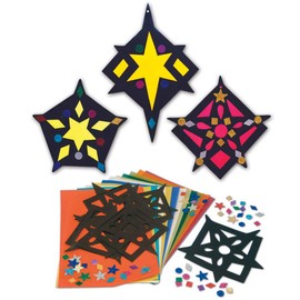 Springboard Stained Glass Silhouette Stars Activity Pack - Make Your Own Christmas Decorations - DIY Arts and Crafts for Kids - Early Years Resources - 30-Pack - 20 x 20 cm - Assorted Colours