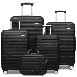 LARVENDER Luggage 5 Piece Sets, Expandable Luggage Sets Clearance, Suitcases with Spinner Wheels, Hard Shell Luggage Carry on Luggage Set with TSA Lock (Black)
